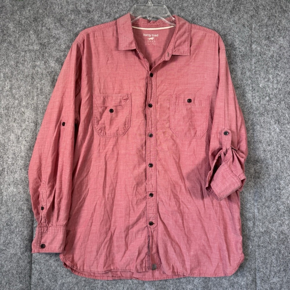 Horny Toad Co Mens Shirt Size L Button Up Red Chambray Roll Tab Outdoor Organic